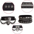 thumbnail image 3 of Punk Leather Skull Bone Rivet Hand Ring Chain Harness Bracelet Gothic Costume, 3 of 5
