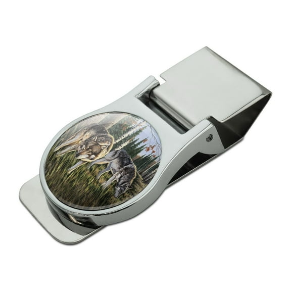 Wolves on the Prowl Satin Chrome Plated Metal Money Clip