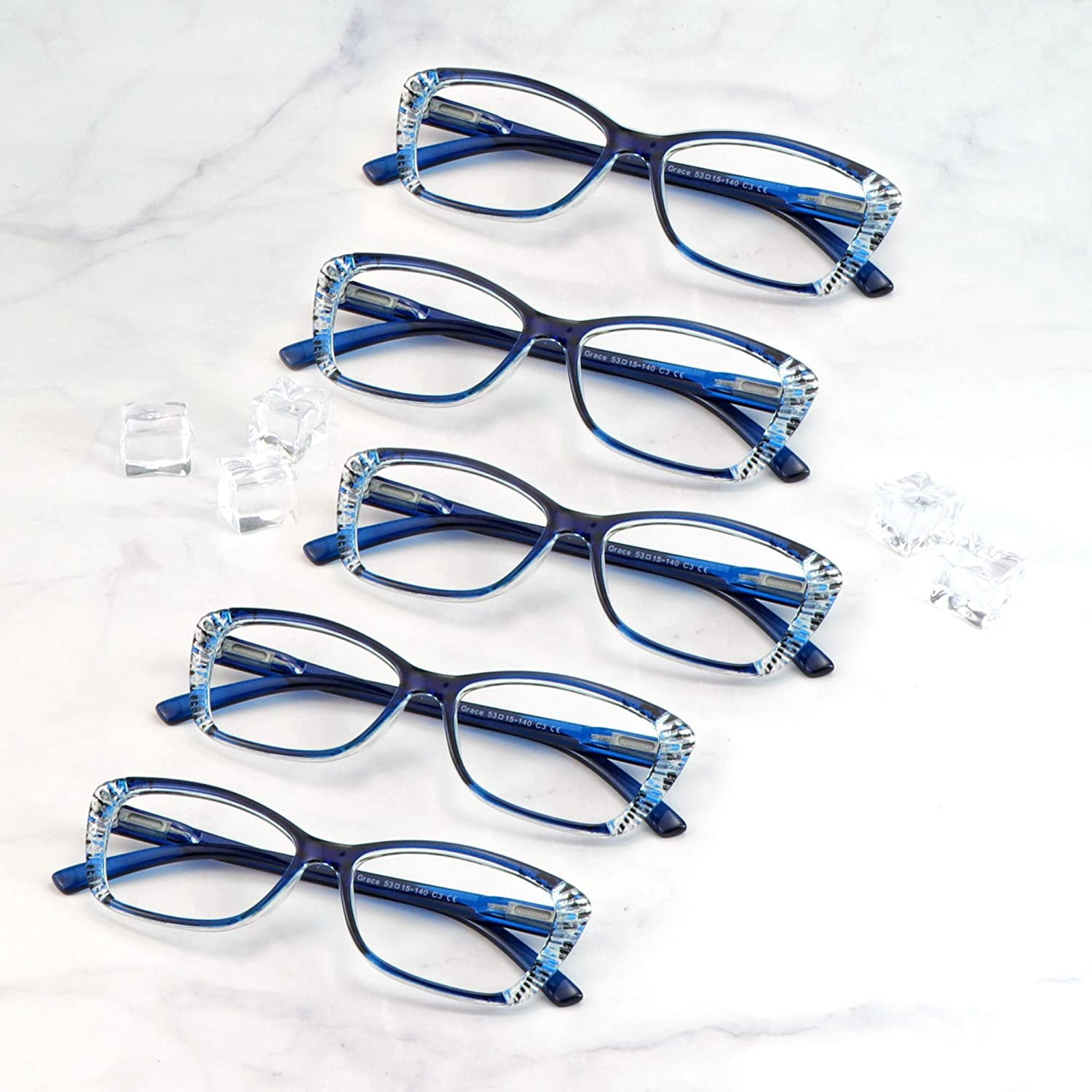 5 Pairs Reading Glasses, Blue Light Blocking Glasses, Computer Reading Glasses for Women and Men, Fashion Rectangle Eyewear Frame(5 Blue, +1.25 Magnification)