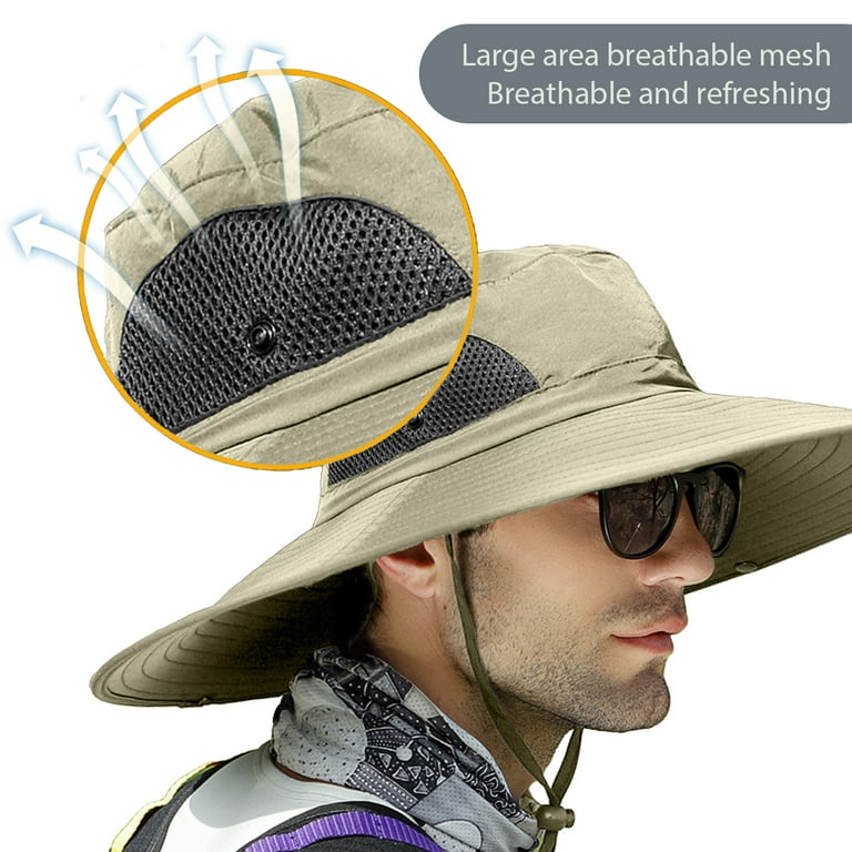 Bodychum 5.9 inch Sun Hats for Men Wide Brim Boonie Hat Fishing Hat Outdoor Waterproof Foldable UPF50+ Sun Cap for Climbing Hiking Gardening