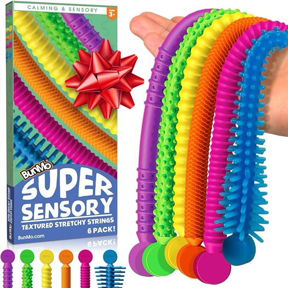BUNMO Petits Cadeaux de Bas de Noël pour Enfants - Cordons Sensoriels Extensibles - Jouets Sensoriels Stimulants et Addictifs pour Enfants - Petits Cadeaux de Bas de Noël pour Garçons et Filles - Jouet Non Buccal - Super Sensoriel Lot de 6