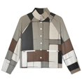 thumbnail image 4 of Jackets for Women Winter Coat Jackets Flannel Stand Collar Jacket(Geometric Abstract Art Black Brown Grey,Size:S-4XL), 4 of 7