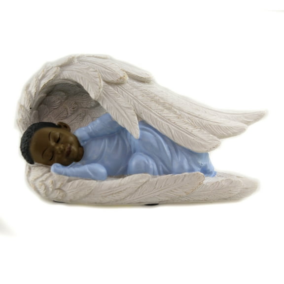 Ebony Treasures Baby Boy in Angel Wings Collectible Figurine, 3.5x6