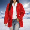 thumbnail image 2 of Veste de Pluie Solide pour Femmes, Grande Taille, à Capuche, Coupe-Vent, Manteau Ample, Anoraks Rouges P, 2 of 7