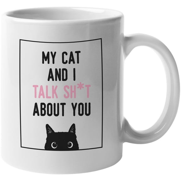 My Cat and I Talk Sht About You with a Black Cat Art Merch Gift, White 11oz Ceramic Mug