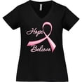 thumbnail image 3 of Inktastic Hope Believe Breast Cancer Ribbon Women's Plus Size V-Neck T-Shirt, 3 of 5