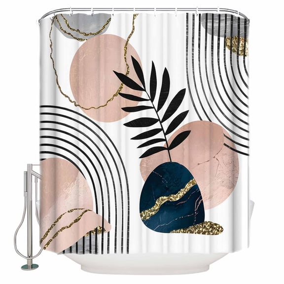 Small Stall Shower Curtain 48x72 Inch Narrow Half Size Boho Navy Bath Curtains Bathroom Decor Blue Gold Bohemian Tropical Palm Tree Leaf Waterproof Fabric Shower Curtain Set with Hooks 48 Inch