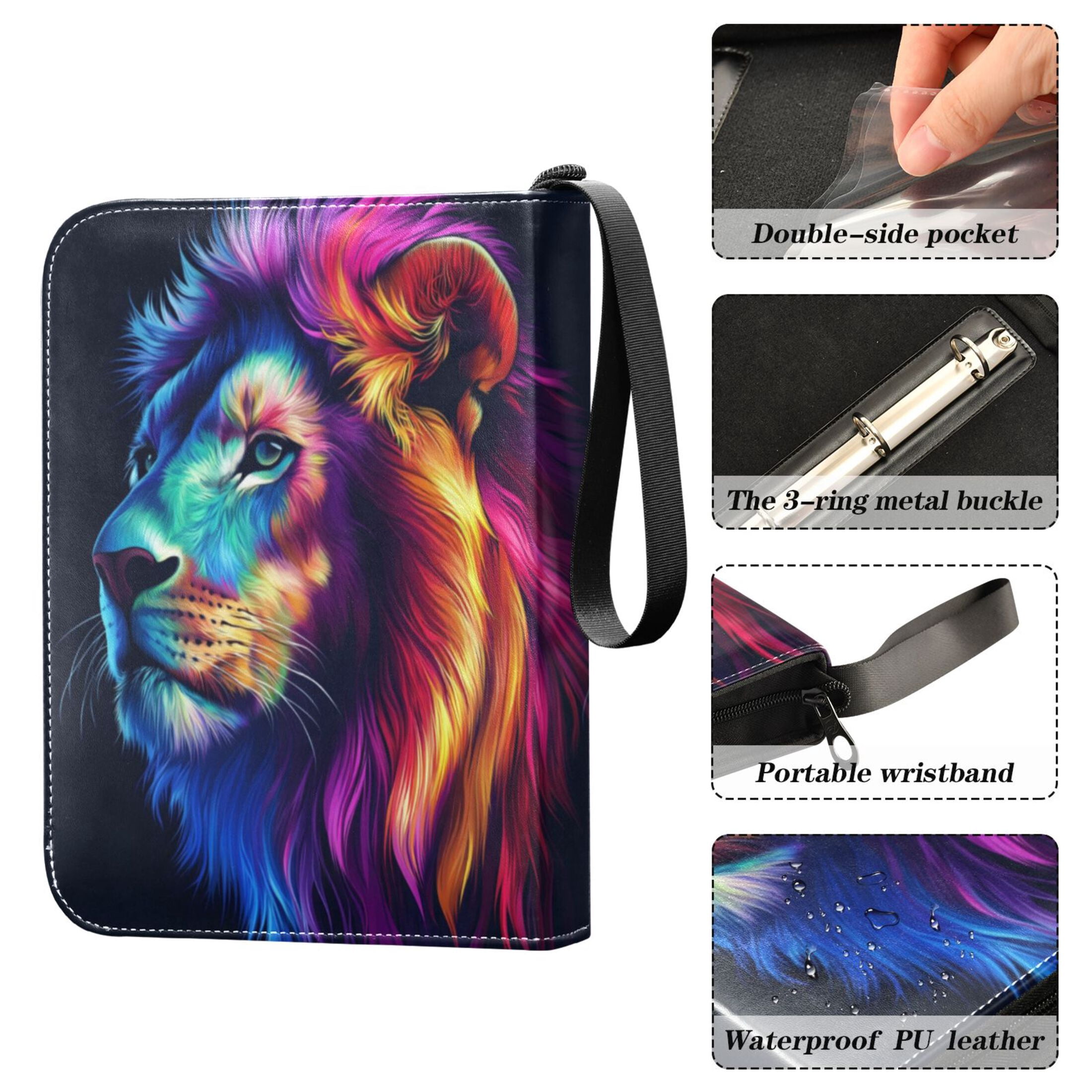 Game Card Storage Bag Collectible Trading Card Albums The 4-Pocket Card Binder With 50-Page Sleeve Can Hold 400 Game Cards The Colorful Mighty Lion