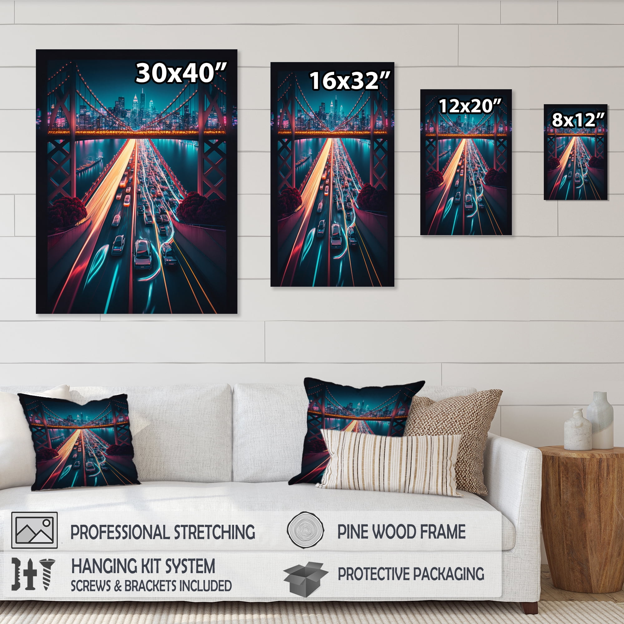 Designart Futuristic San Francisco Neon II Canvas Wall Art