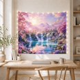 thumbnail image 5 of Waterfall with Pink Blossoms Against Mountain Sunrise, Dreamy Digital Art for Nature Lovers, Landscape Wall Art, Housewarming Gift, Tapestry Wall Hanging for Bedroom and Living Room, 5 of 7