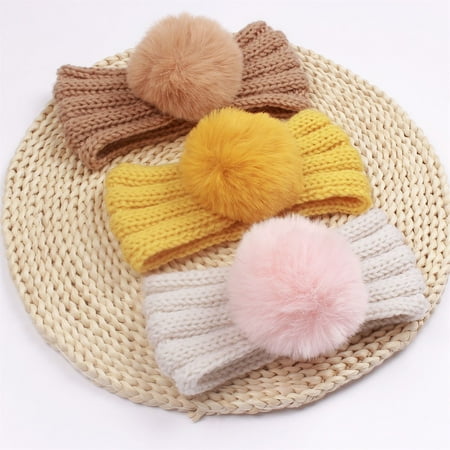 

kpoplk Baby Hats Toddler Baby Boys Girls Knitted Cap Beaniess Knotted Elastics Turban Hat Headband Headwear Set(Yellow)
