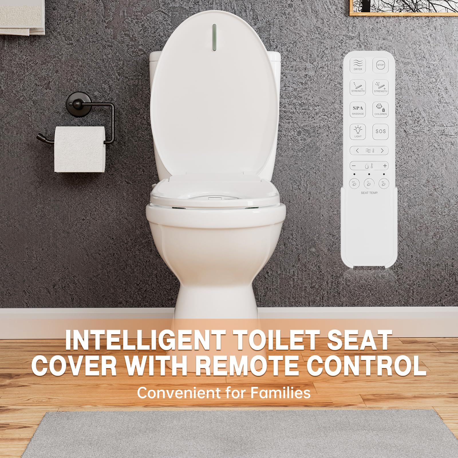 Electric Bidet Smart Toilet Seats with Istant Warm Water, Air Dryer, Nightlight, Remote Control, ELONGATED and Cotton