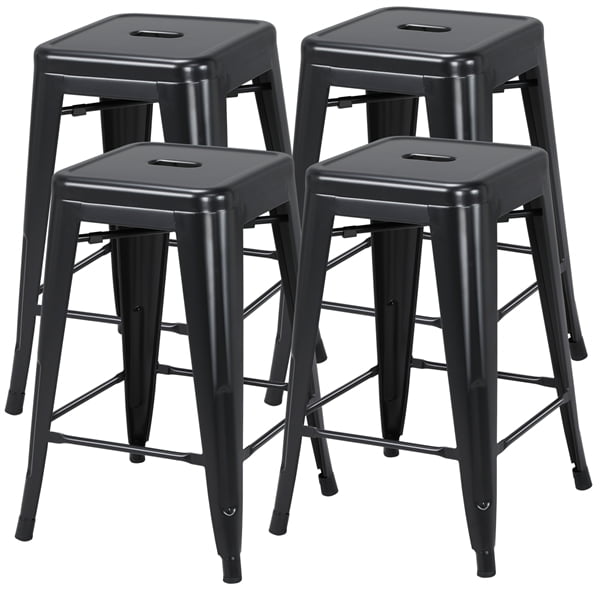 Topeakmart 24 Backless Stackable Bar Stools Metal Counter Height Kitchen Stools Indoor Outdoor Set Of 4 Black Walmart Com Walmart Com