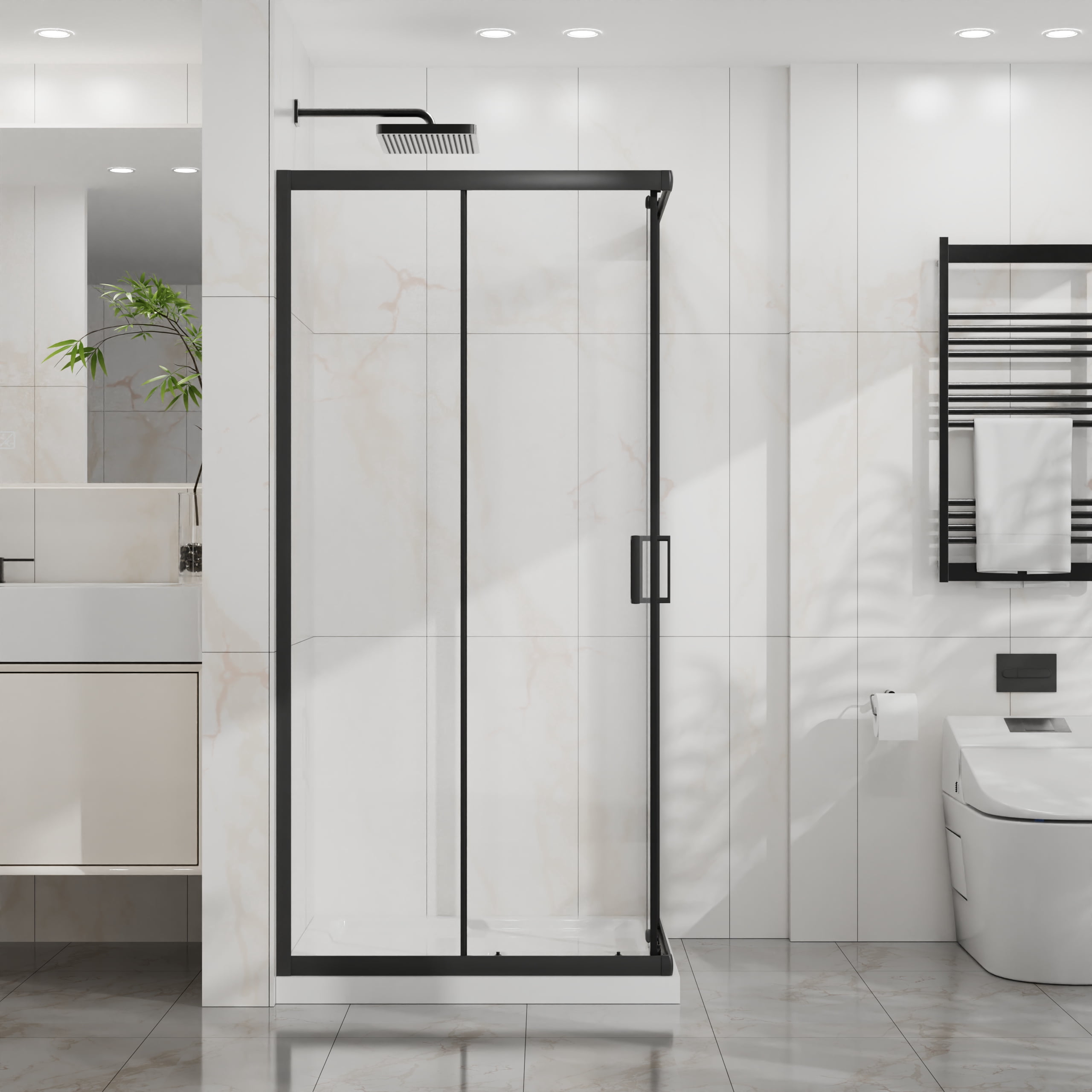Corner Shower Door, Shower Enclosure with 1/5 in. Clear Tempered Glass Panels, Sliding Opening, 36 in.D x 36 in. W x 72 in. H