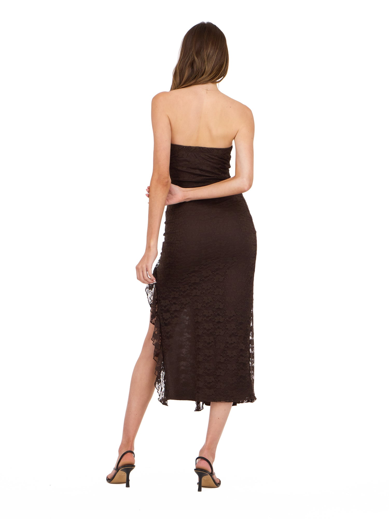 Forever 21 Women's Strapless Lace Maxi Dress with Ruffle Side Slit, Fitted  Bodice and Elegant Evening Silhouette for Parties and Special Occasions,  XS-XL - Walmart.com