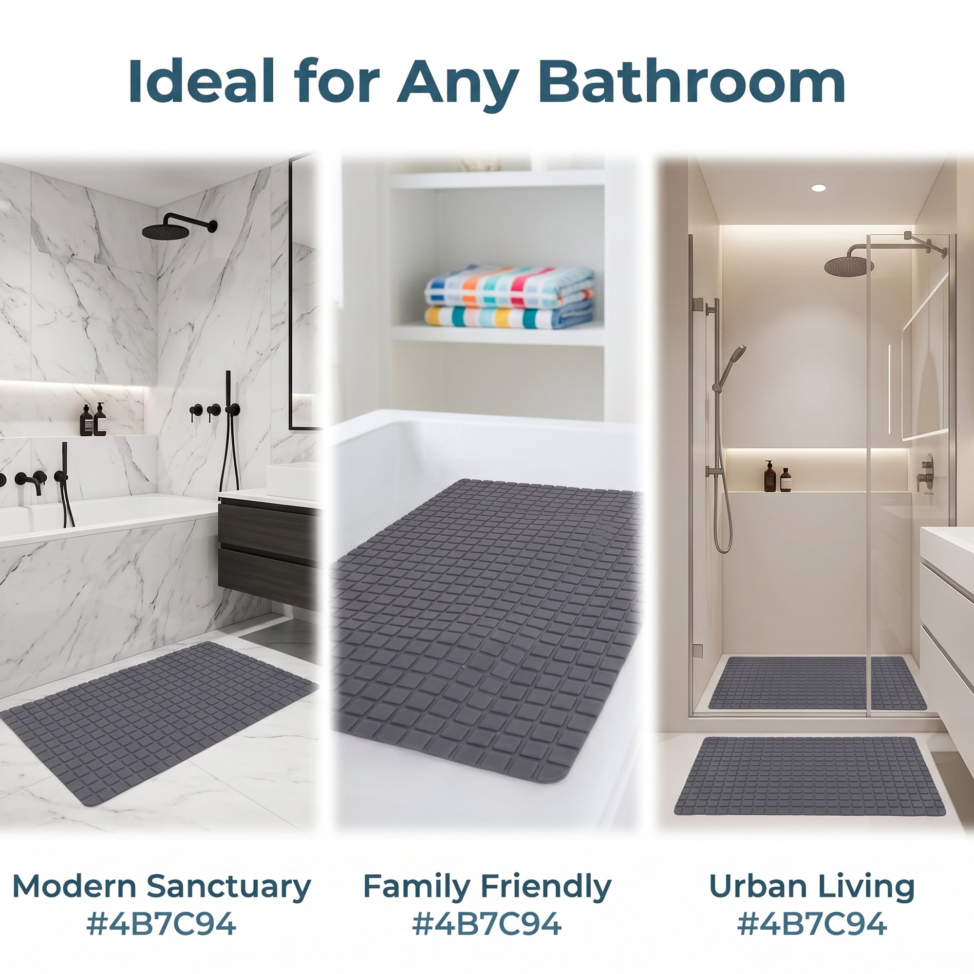 Unique Bargains Non-Slip Bathtub Mat with Strong Suction Cup and Quick Dry Gray 28" x 16"
