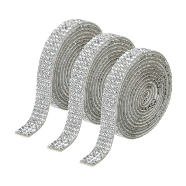 3 piezas de cintas adhesivas de diamantes de imitación, cinta decorativa, rollos versátiles y brillantes Blanco
