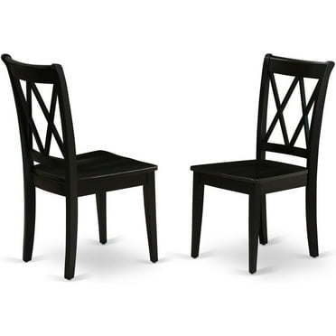 DYJP CLC-BLK-W Clarksville Dining Chairs - Double Cross Back Wooden Seat Chairs, Set of 2, Black