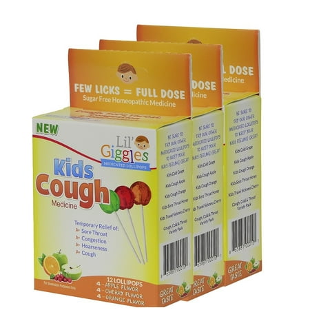 Lil' Giggles Kid's Medicated Lollipops for Cough- 3 Pack – For Children’s Persistent and Chesty Coughs. Homeopathic Remedy. The Medicine Kid’s will LOVE to