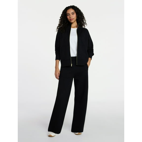 Time and Tru Women's Fleece Sweatshirt and Barrel Leg Pants Set, 2-Piece, Sizes XS-XXXL