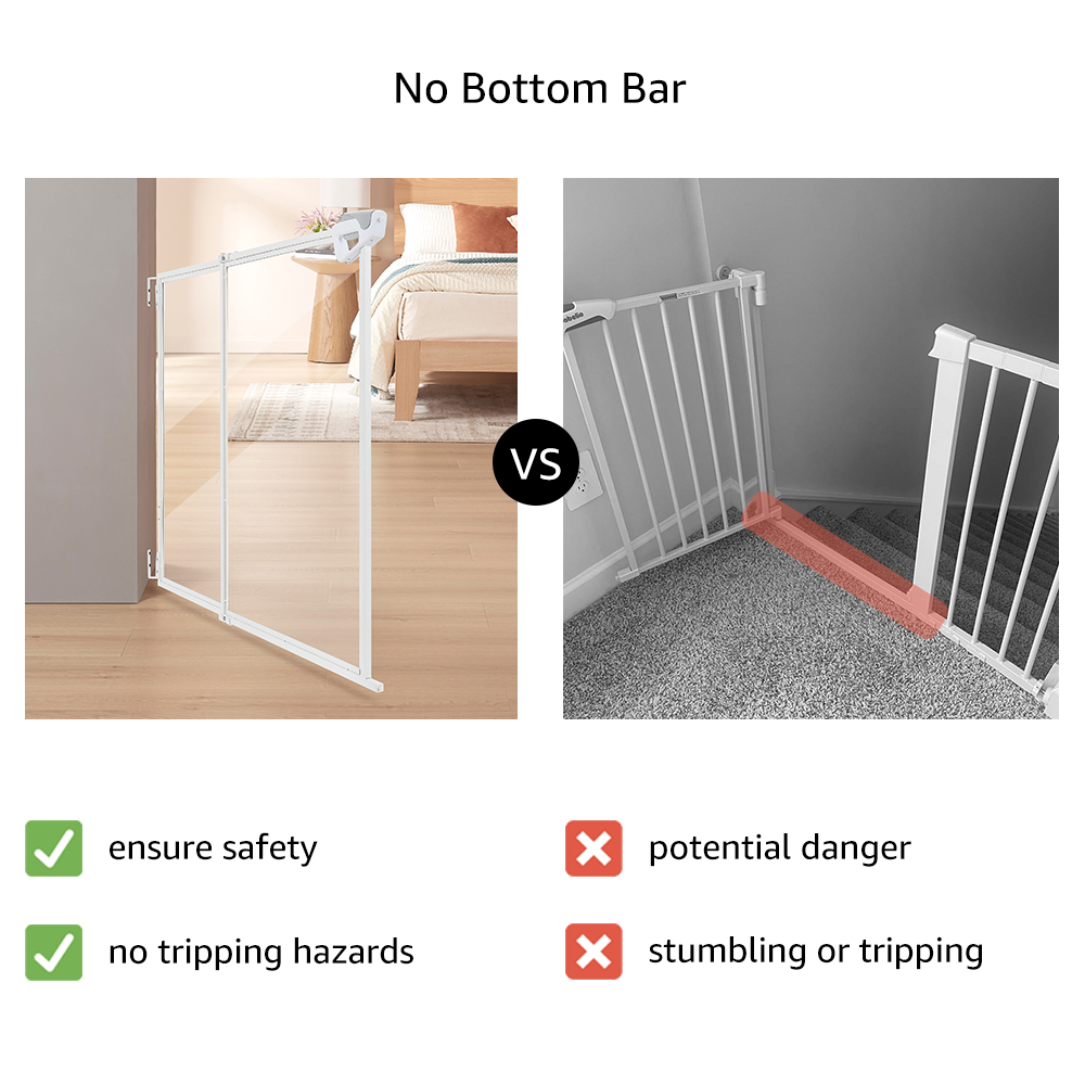 unipaws Clear Dog Gate, No Bottom Bar Pet Safety Gate for Doorways Hallways Stairs, Walk Thru Design with One-Hand Dual Swing Door, Indoor and Outdoor Use, Adjustable 28" to 43.5" Wide, 30" Tall