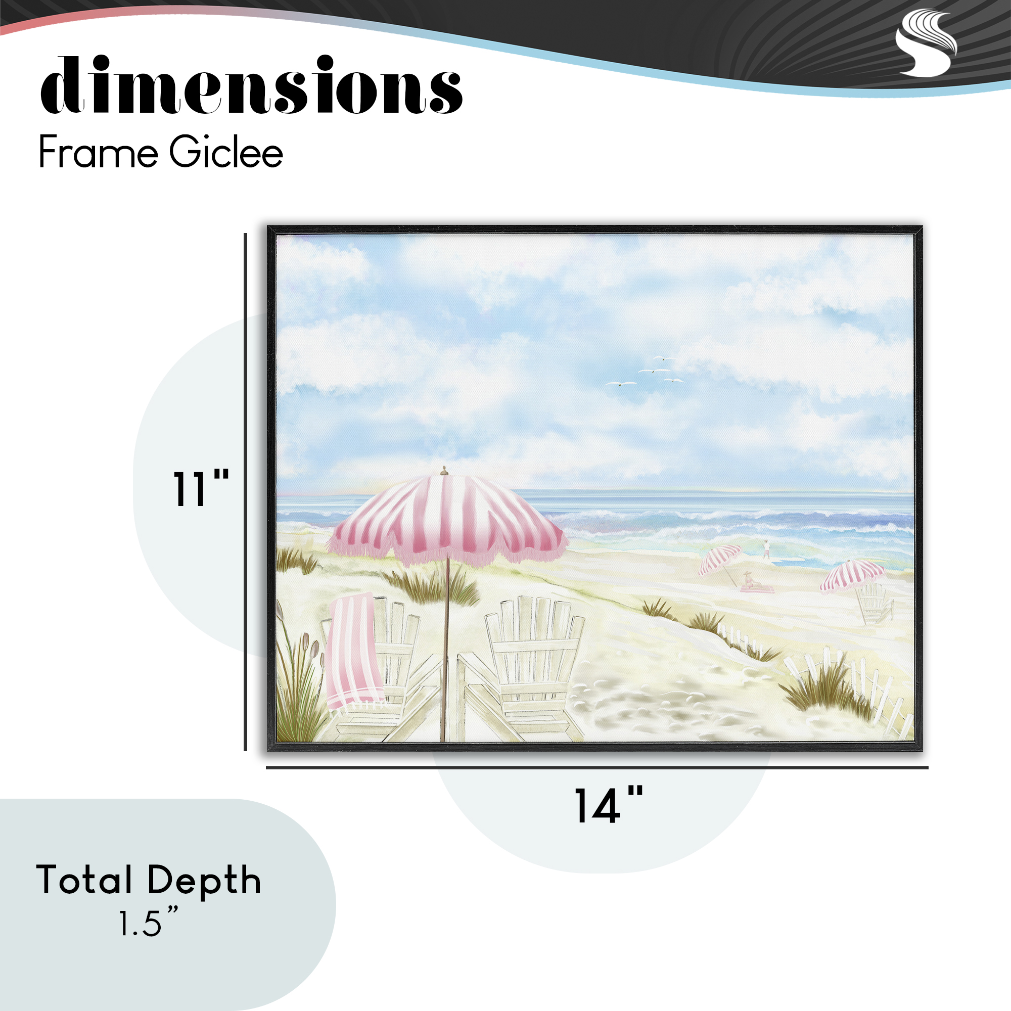 Seascape with Pink Umbrella Black Framed Giclee Art, design by Lori Mosley