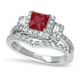 thumbnail image 5 of LaRaso & Co His Her Red Silver Wedding Ring Set Ruby CZ Engagement Wedding Ring Set 5/12, 5 of 7