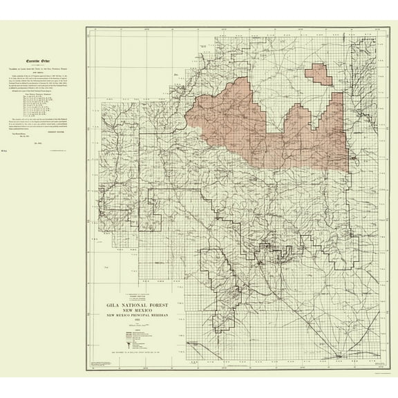 Topographical Map - Gila National Forest New Mexico - Elliot 1931 - 23 x 25.62 - Vintage Wall Art