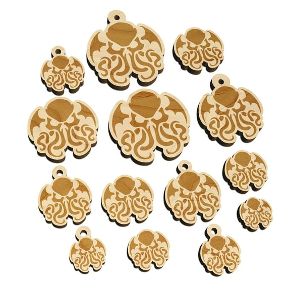 Cthulhu Eldritch Horror Scary Wood Mini Charms Shapes DIY Craft Jewelry - No Hole - 14mm (26pcs)