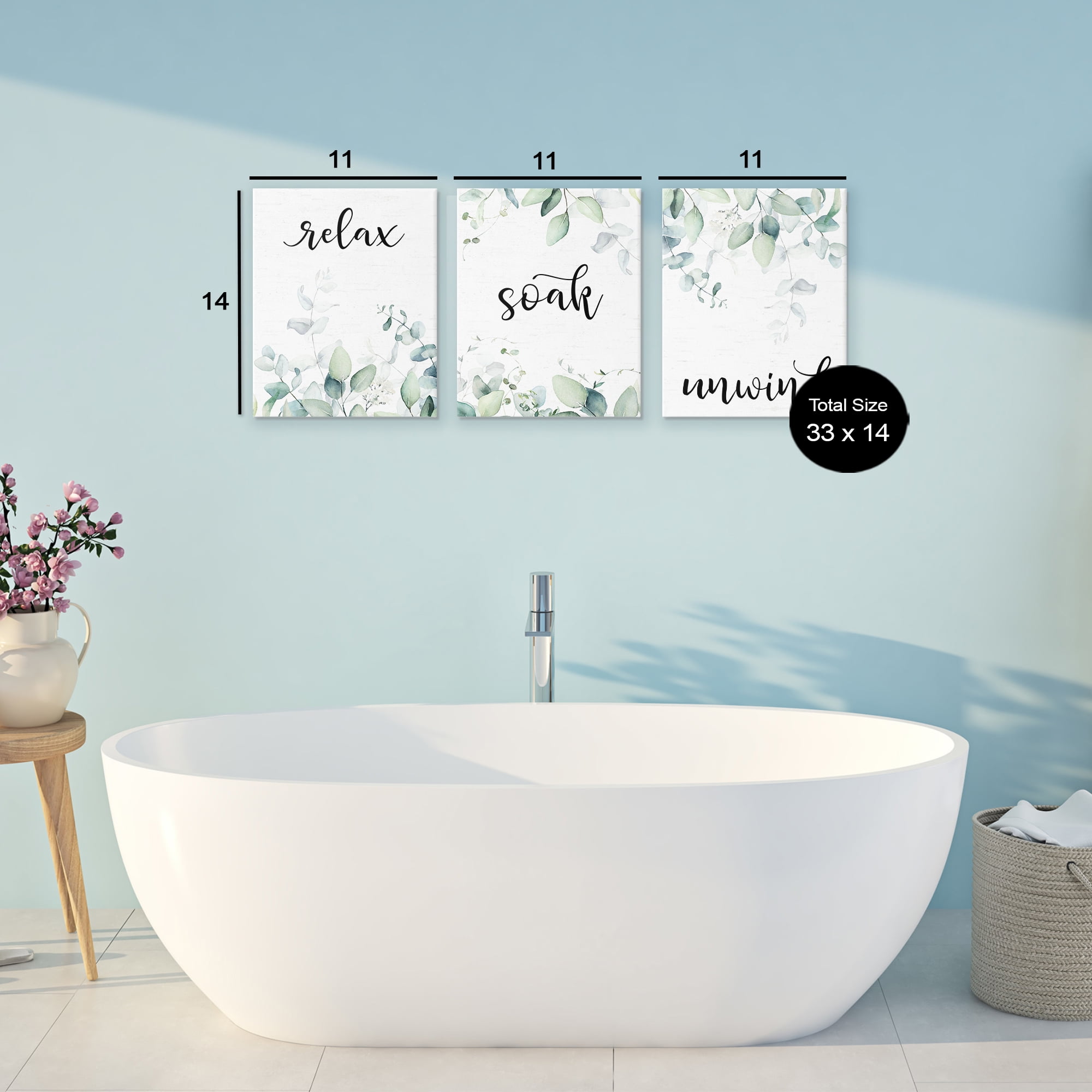 Leafy Bathroom Herbs 3 Piece Canvas Wall Art Set, design by Lettered and Lined