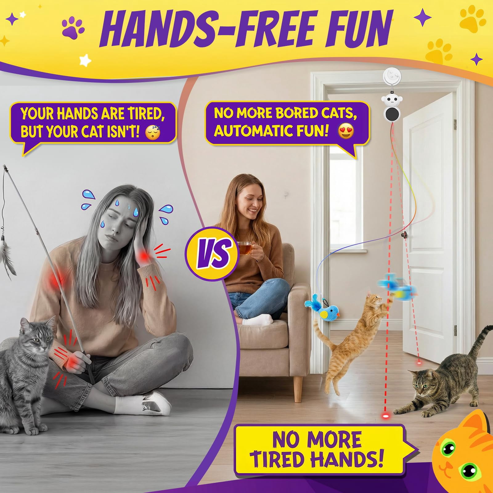 Interactive Cat Toys For Indoor Cats: 2 In 1 Pointer With Automatic Flying Bird & Mouse Wand  Smart Motion Mode Adjustable Speed Usb Rechargeable Safe Bored Kittens And Adult Cats