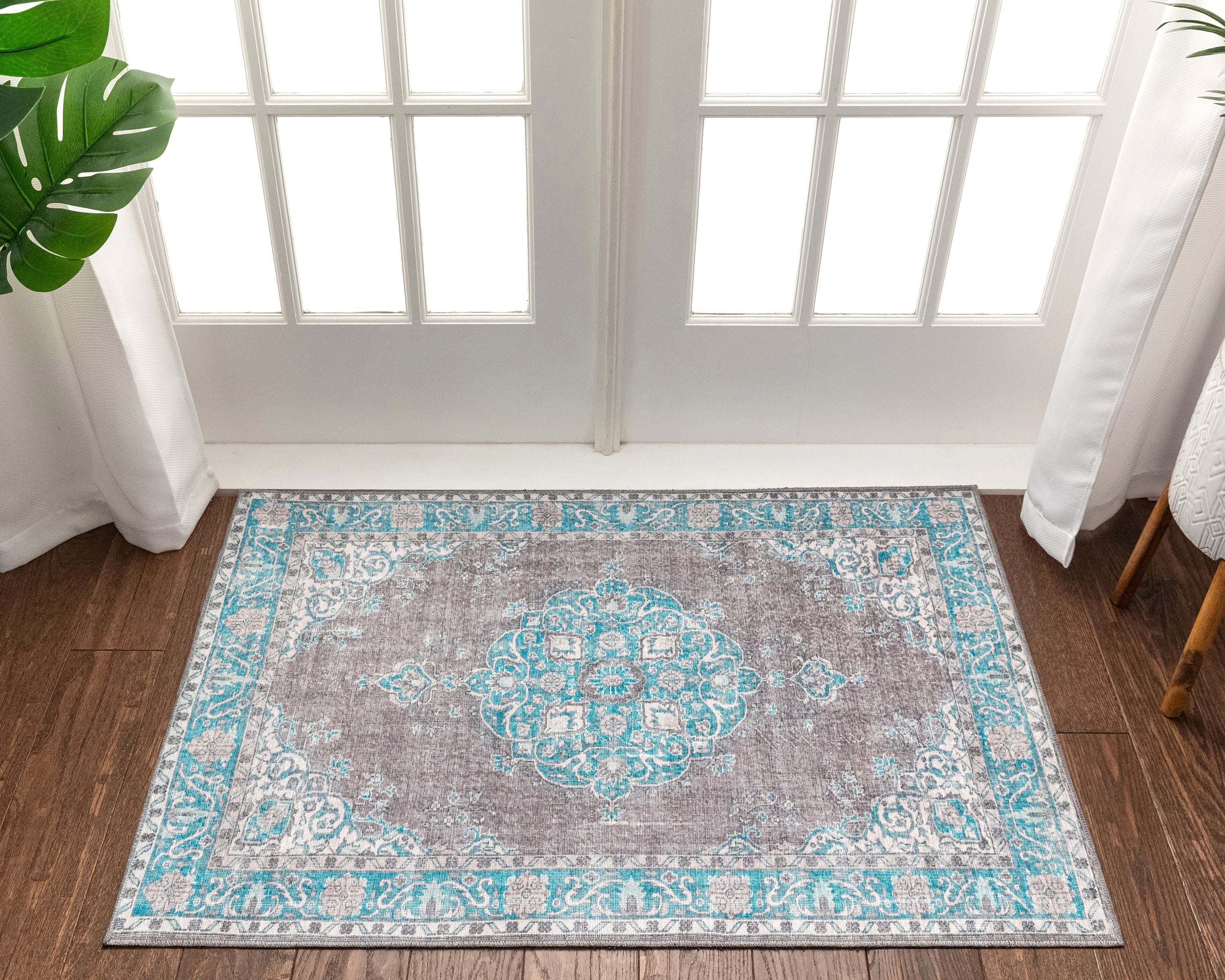 Well Woven Mareva Machine Washable Teal Blue Vintage Oriental Medallion