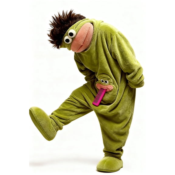 Funny Big Mouth Monster Onesie Pajamas with Big Comb,Loose Fit, Thick Plush Fabric, All-Day Comfort, Sleep & Party Wear, Novelty Hood Design(Excluding Shoes)