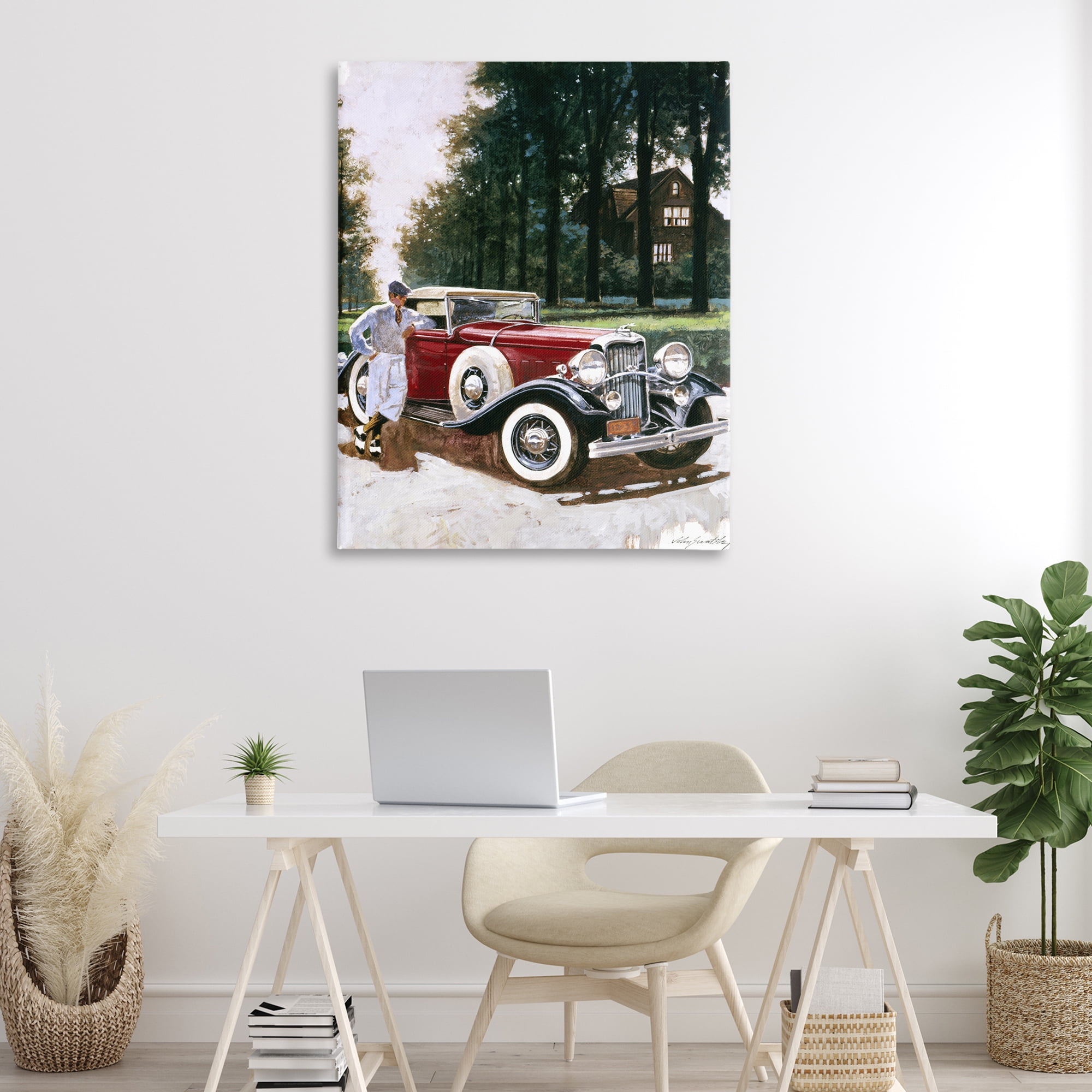Retro Convertible Coupe & Driver Canvas Wall Art, design by Wind River Studios