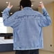 thumbnail image 5 of Abrigo vaquero para hombre con bordado, chaqueta vaquera para hombre, con agujeros azules rotos, talla L, holgado, lavado, elegante, caliente, Y2k, bajo coste, desgastado, 5 of 5