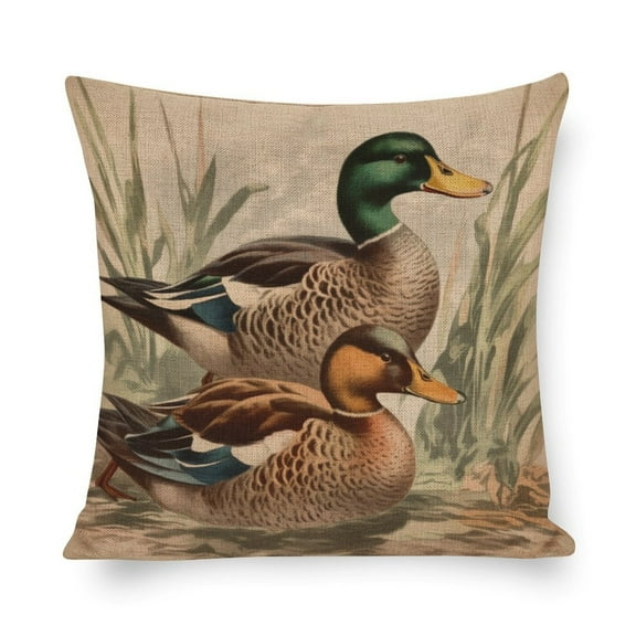 Pillow Covers Mallard Duck Couple Modern Pillow Cover Wild Duck Lover Duck Gift Mallard Throw Pillows for Couch 16"x16" Home Decoration for Sofa Couch Living Bed Room