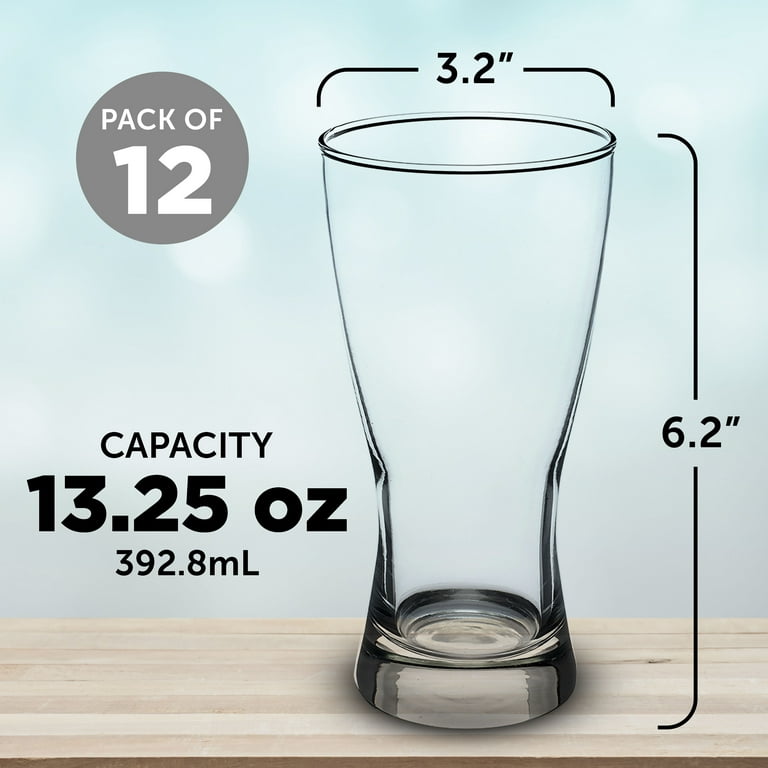 Pilsner Glasses 13.25 oz. Set of 12, Bulk Pack - Made in the USA, Perfect  for Hotels, Restaurants, Bars and Even Party Favors - Clear