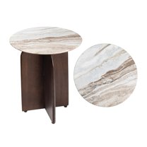 JONATHAN Y Naomi 18" Rustic Minimalist Marble/Wood X-Base Accent Table, White Marble/Walnut Wood, END5002A