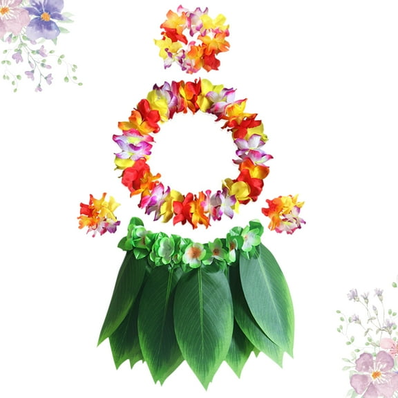 HOMEMAXS 5 Pcs Hawaiian Clothing Sets Adult Hula Skirt Banquet Size 2