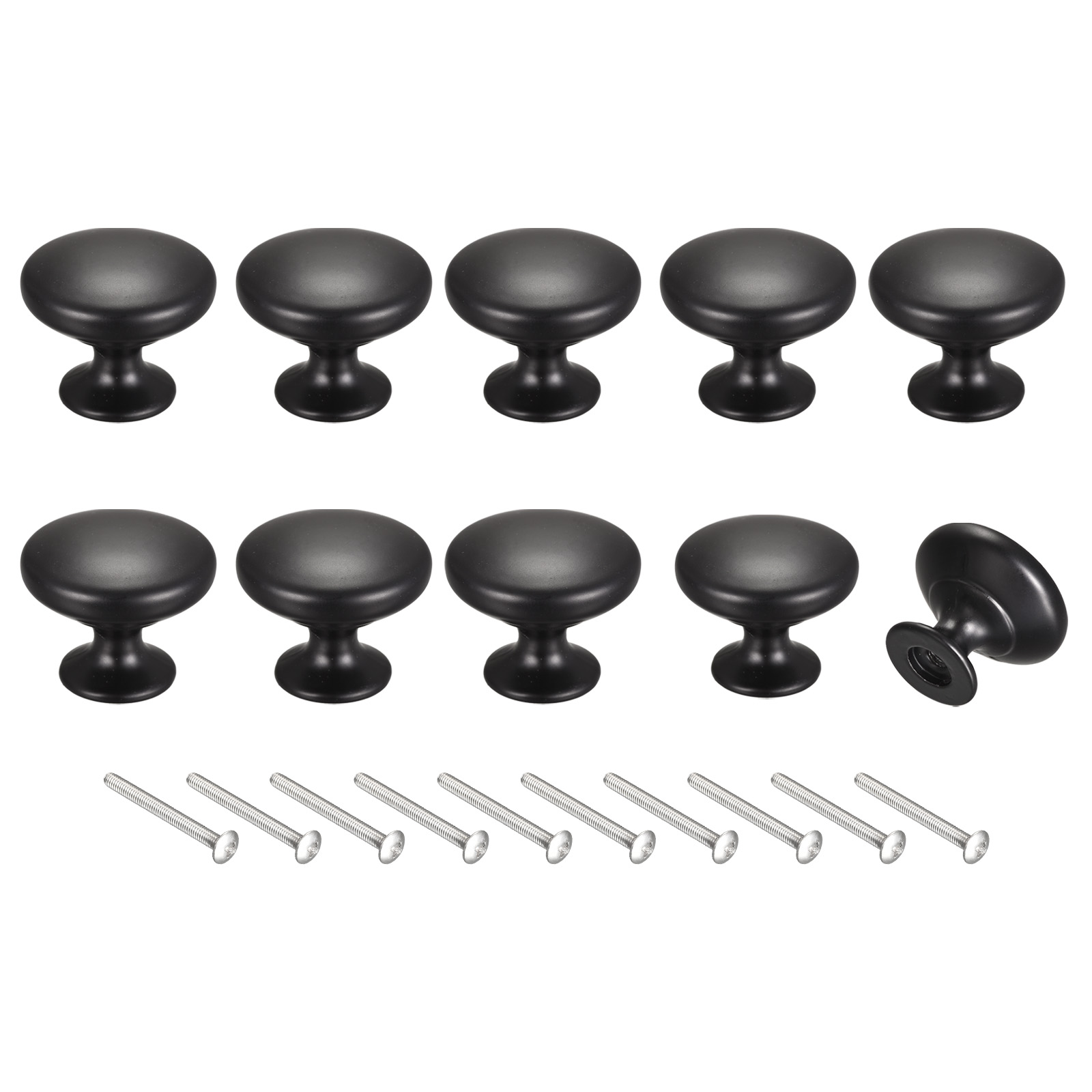 30mm(1.18") Round Drawer Knobs Pull Handles Zinc Alloy Matt Black 10