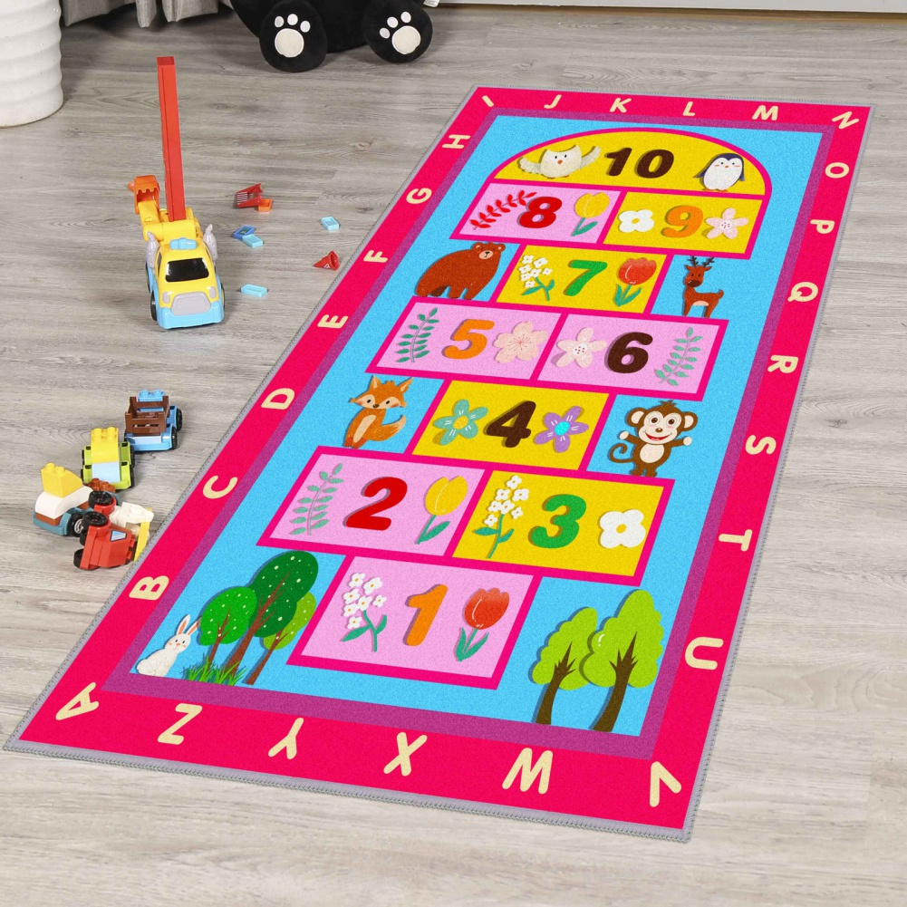 Autmor Hopscotch Kids Rug, Anti Slip Design, Hop and Count Fun and