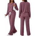 thumbnail image 3 of Conjuntos de Dos Piezas para Mujer, Suéter de Cuello Henley de Otoño, Chándal A Juego, Pijamas Cómodos con Bolsillos Vino Tinto L, 3 of 7