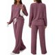 thumbnail image 3 of Conjuntos de Dos Piezas para Mujer, Suéter de Cuello Henley de Otoño, Chándal A Juego, Pijamas Cómodos con Bolsillos Vino Tinto XS, 3 of 7
