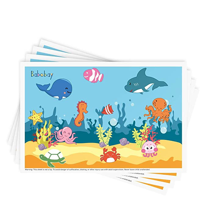 Disposable Stick-on Placemats 40 Pack for Baby & Kids Restaurant Table Mats 12 x 18 Sticky Place Mats,Toddler Baby Placemat Seabed Scuba Theme 