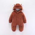 thumbnail image 2 of Toddler Onesie Baby Coffee Onesies Long Sleeve Button down Jumpsuit Bear Ears Hooded Warm Baby Boy Clothes Cute Baby Boy Clothes 7-9 months, 2 of 3