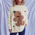 thumbnail image 4 of Suéter de punto navideño para mujer, jersey de cuello redondo de manga larga con bordado de hombre de jengibre, jerséis casuales de otoño e invierno, 4 of 5