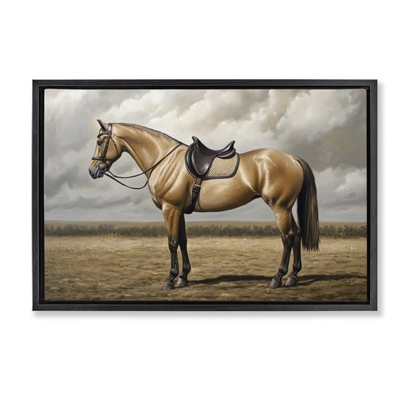 Stupell Industries Rustic Lodge Shiny Mare Saddled Up Black Floating Frame Canvas Art, 25 x 17, by Petals Prints Design