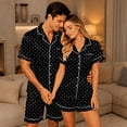 thumbnail image 2 of SONXAHE Couples 2‑Piece Satin Polka Dot Pajama Set Short Sleeve Button Top Matching Shorts Sleepwear, 2 of 9