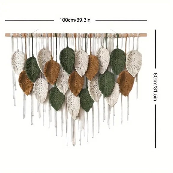 Boho Home Decoration, Macrame Tapestry Macrame Leaf Feather Wall Hanging Decor for Living Room Bedroom, Boho Wall Art Home Decor