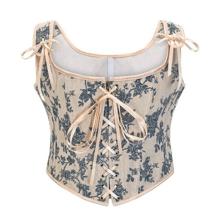 

Fsqjgq Underwear Women Tummy To Toes 2022 New French Front Strap Bra Retro Magnolia Print Lace Up Overlay Women s Body Corset Women Womens Underwear Polyester Blue Xs